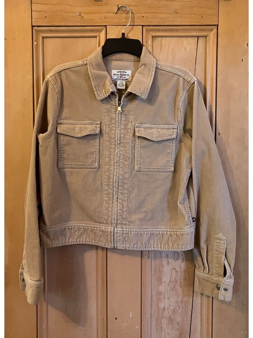 Ralph Lauren Polo Co. Womens Vintage 90s Corduroy Crop Jacket Large Beige FA EXC